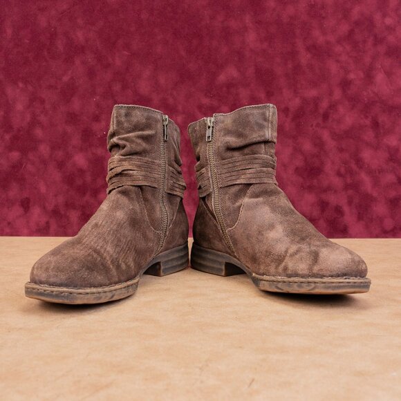 Born Women Oueva Brown Suede Zip Braided Moto Biker Ankle Boots sz 8.5 - Picture 2 of 7